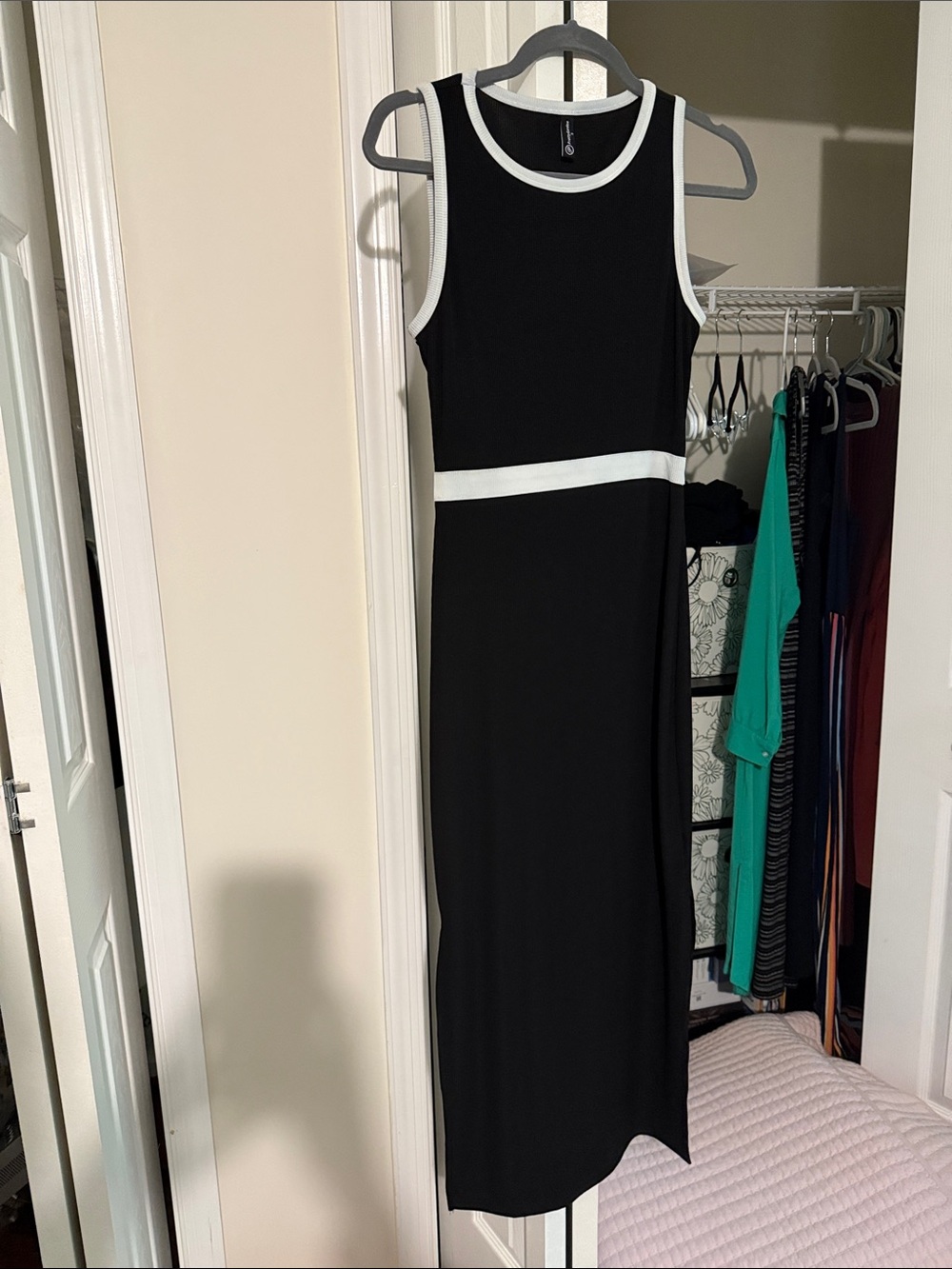 Pretty Garden Black Maxi Dress with White Contrast Trim